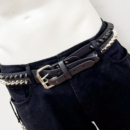 BT173UU-BS  DOUBLE  STRAP STUDDED BELT UK 77 BLACK AND SILVER