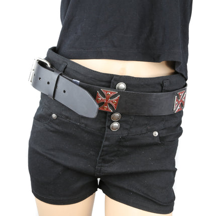 BT179-RED BLACK BELT WITH RED METAL IRON CROSS