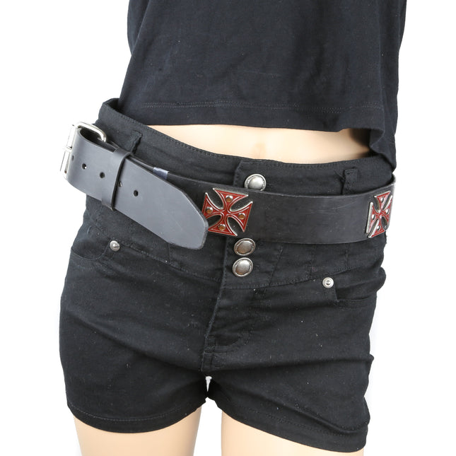 BT179-RED BLACK BELT WITH RED METAL IRON CROSS