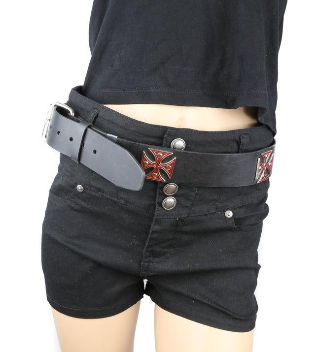 BT179-RED BLACK BELT WITH RED METAL IRON CROSS