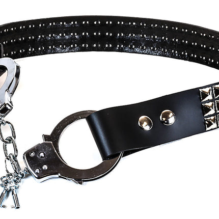 BT180PMD BLACK HANDCUFF BELT, 3 ROW PYRAMID STUDS
