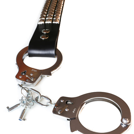 BT180PMD BLACK HANDCUFF BELT, 3 ROW PYRAMID STUDS