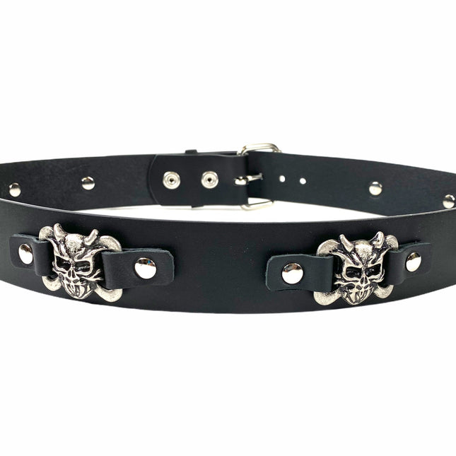 BT198VEVIL BLACK LEATHER BELT WITH METAL SKULL