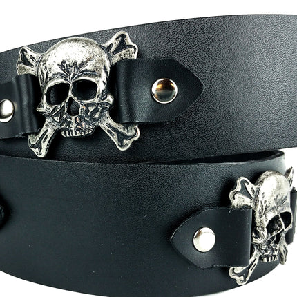 BT198 SKULL CROSS BONE BELT GENUINE LEATHER
