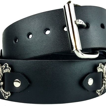 BT198 SKULL CROSS BONE BELT GENUINE LEATHER