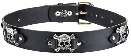 BT198 SKULL CROSS BONE BELT GENUINE LEATHER