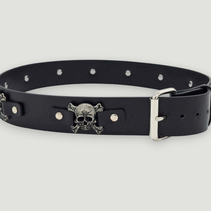 BT198 SKULL CROSS BONE BELT GENUINE LEATHER