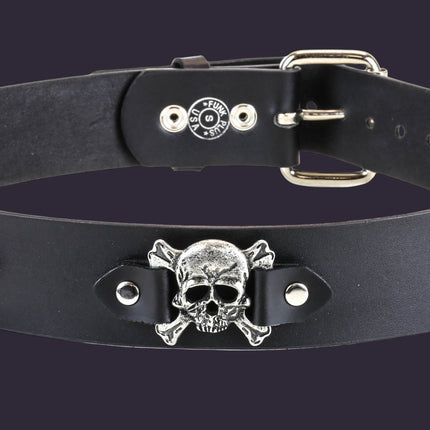 BT198 SKULL CROSS BONE BELT GENUINE LEATHER