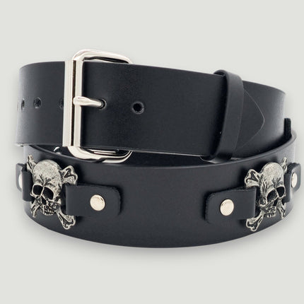 BT198 SKULL CROSS BONE BELT GENUINE LEATHER