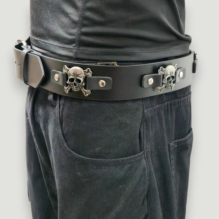 BT198 SKULL CROSS BONE BELT GENUINE LEATHER