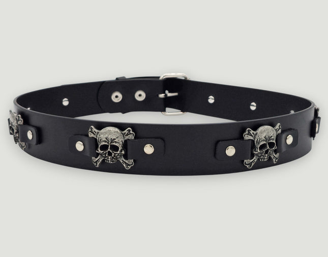 BT198 SKULL CROSS BONE BELT GENUINE LEATHER