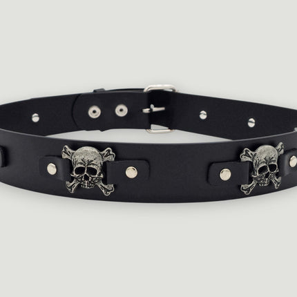 BT198 SKULL CROSS BONE BELT GENUINE LEATHER