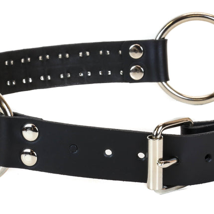 BT200-SIL 2 ROW SILVER PYRAMID STUD BLACK LEATHER RING BELT