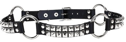 BT200 2 ROW PYRAMID STUD BLACK LEATHER RING BELT