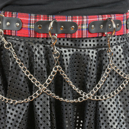 BT218PD-RED PLAID RING BONDAGE CHAIN  BELT