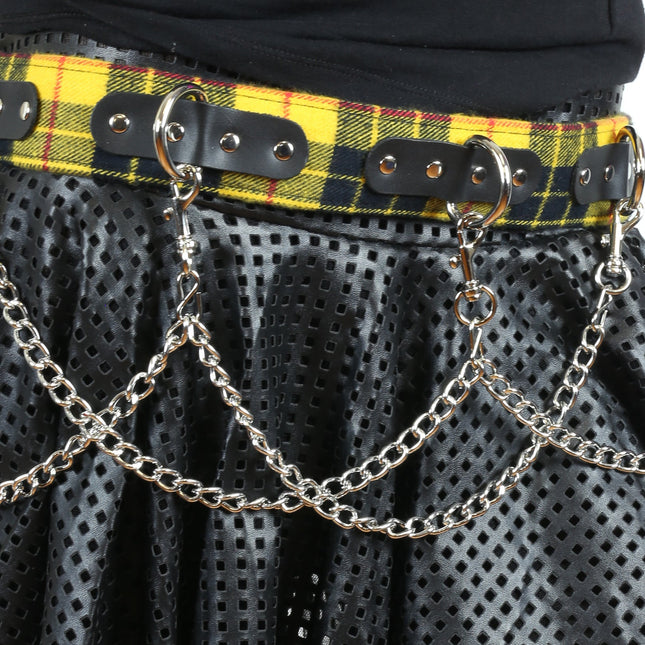 BT218PD-YEL PLAID RING BONDAGE CHAIN  BELT