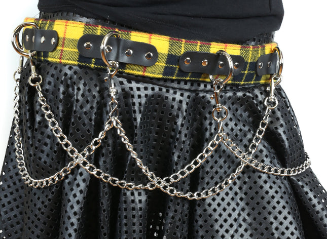 BT218PD-YEL PLAID RING BONDAGE CHAIN  BELT