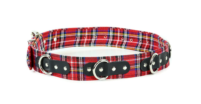 BT219PD-RED PLAID DEE RING BONDAGE CHAIN  BELT
