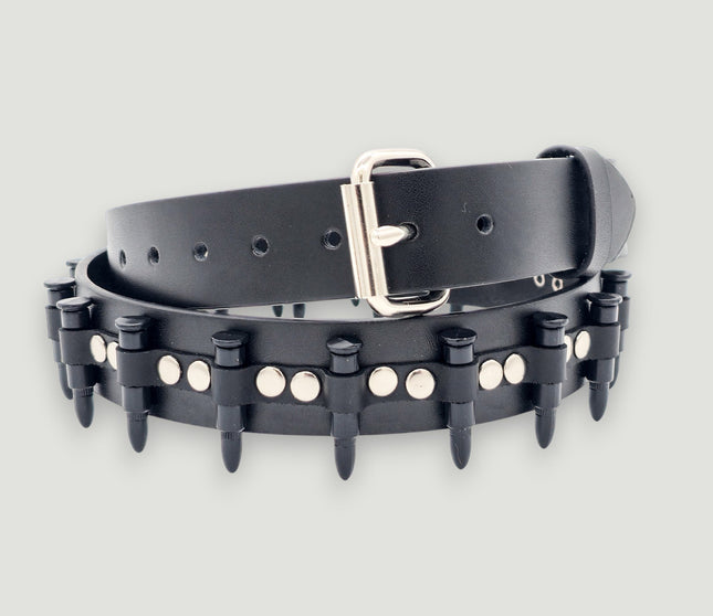 BT221-BS  SMALL BLACK BULLET BLACK GENUINE COWHIDE LEATHER BELT 1 1/4" WIDE