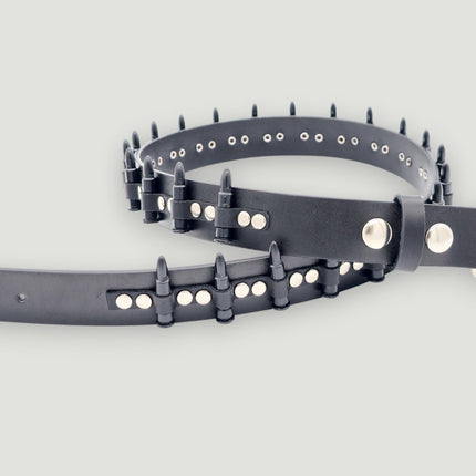 BT221-BS  SMALL BLACK BULLET BLACK GENUINE COWHIDE LEATHER BELT 1 1/4" WIDE