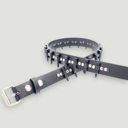 BT221-BS  SMALL BLACK BULLET BLACK GENUINE COWHIDE LEATHER BELT 1 1/4" WIDE