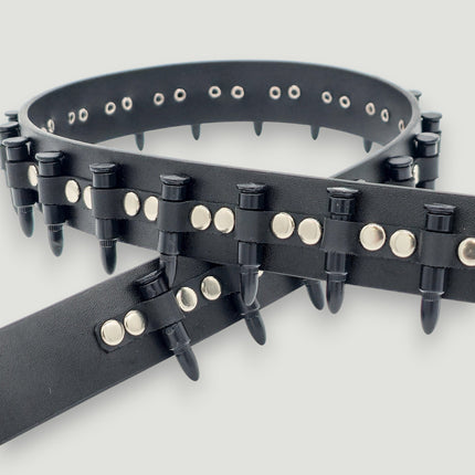 BT221-BS  SMALL BLACK BULLET BLACK GENUINE COWHIDE LEATHER BELT 1 1/4" WIDE