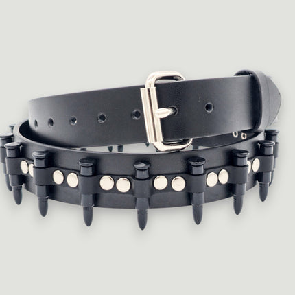 BT221-BS  SMALL BLACK BULLET BLACK GENUINE COWHIDE LEATHER BELT 1 1/4" WIDE