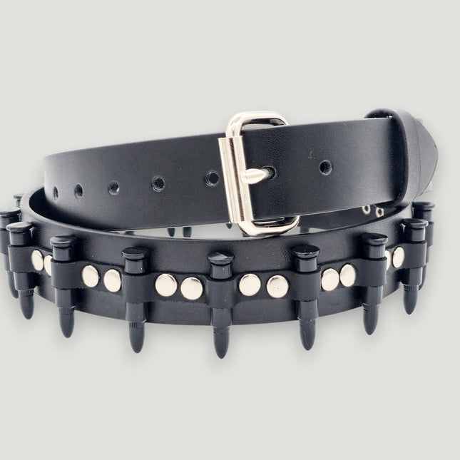BT221-BS  SMALL BLACK BULLET BLACK GENUINE COWHIDE LEATHER BELT 1 1/4" WIDE