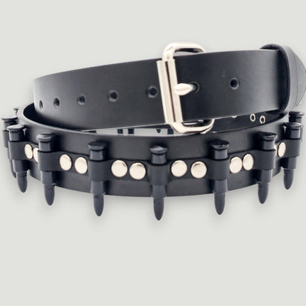 BT221-BS  SMALL BLACK BULLET BLACK GENUINE COWHIDE LEATHER BELT 1 1/4" WIDE