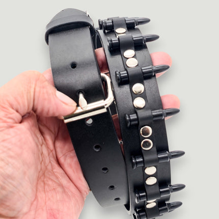 BT221-BS  SMALL BLACK BULLET BLACK GENUINE COWHIDE LEATHER BELT 1 1/4" WIDE