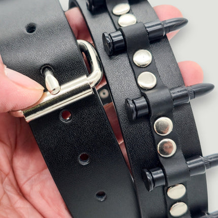BT221-BS  SMALL BLACK BULLET BLACK GENUINE COWHIDE LEATHER BELT 1 1/4" WIDE