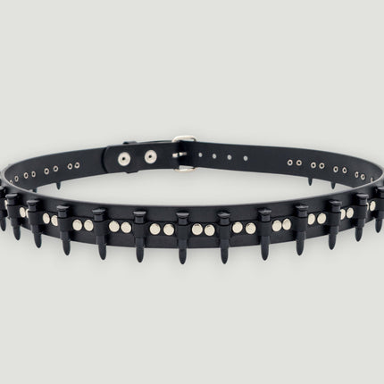 BT221-BS  SMALL BLACK BULLET BLACK GENUINE COWHIDE LEATHER BELT 1 1/4" WIDE