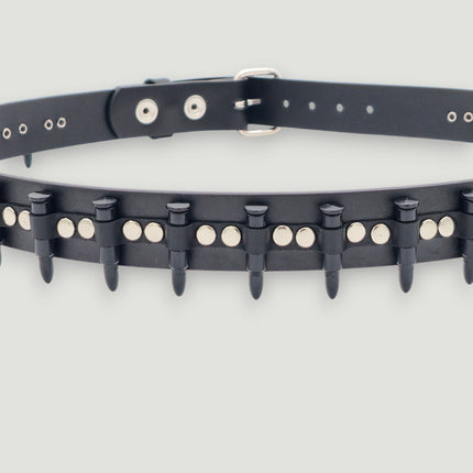 BT221-BS  SMALL BLACK BULLET BLACK GENUINE COWHIDE LEATHER BELT 1 1/4" WIDE