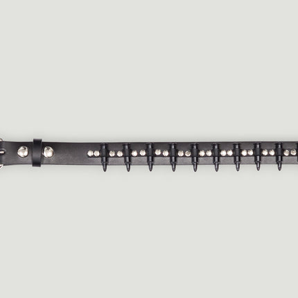 BT221-BS  SMALL BLACK BULLET BLACK GENUINE COWHIDE LEATHER BELT 1 1/4" WIDE