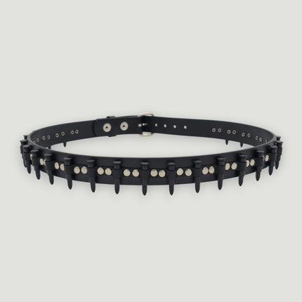 BT221-BS  SMALL BLACK BULLET BLACK GENUINE COWHIDE LEATHER BELT 1 1/4" WIDE