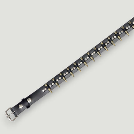 BT221-BRS  SMALL BRASS BULLET BLACK GENUINE COWHIDE LEATHER BELT 1 1/4" WIDE