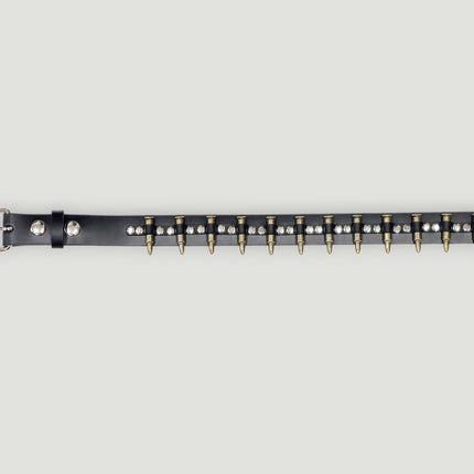 BT221-COP  SMALL COPPER BULLET BLACK GENUINE COWHIDE LEATHER BELT 1 1/4" WIDE