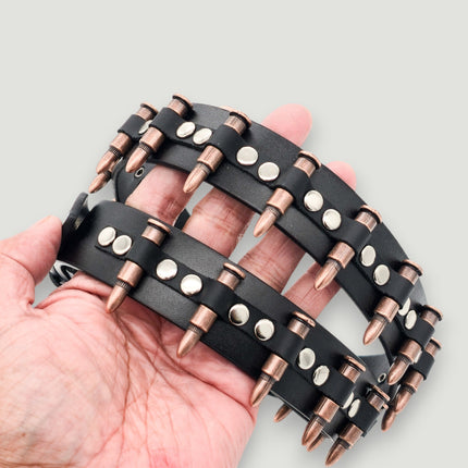 BT221-COP  SMALL COPPER BULLET BLACK GENUINE COWHIDE LEATHER BELT 1 1/4" WIDE