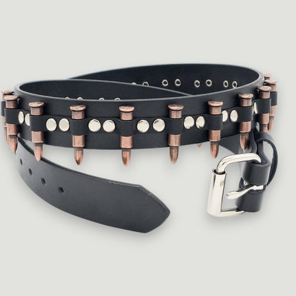 BT221-COP  SMALL COPPER BULLET BLACK GENUINE COWHIDE LEATHER BELT 1 1/4" WIDE
