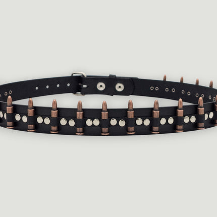 BT221-COP  SMALL COPPER BULLET BLACK GENUINE COWHIDE LEATHER BELT 1 1/4" WIDE