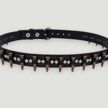 BT221-COP  SMALL COPPER BULLET BLACK GENUINE COWHIDE LEATHER BELT 1 1/4" WIDE