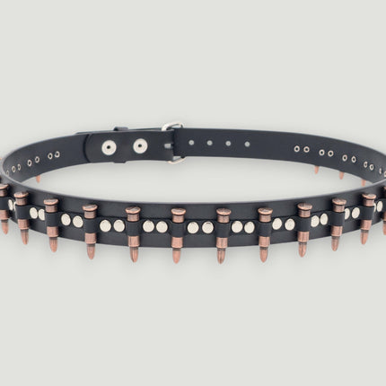 BT221-COP  SMALL COPPER BULLET BLACK GENUINE COWHIDE LEATHER BELT 1 1/4" WIDE