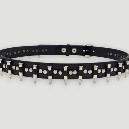 BT221NIC  SMALL BULLET BLACK GENUINE COWHIDE LEATHER BELT 1 1/4" WIDE