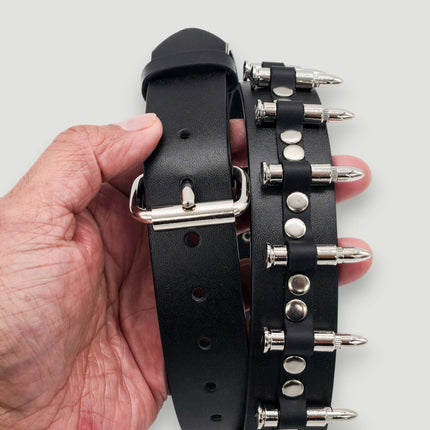 BT221NIC  SMALL BULLET BLACK GENUINE COWHIDE LEATHER BELT 1 1/4" WIDE