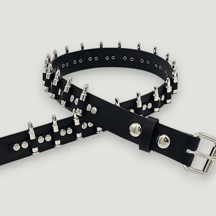 BT221NIC  SMALL BULLET BLACK GENUINE COWHIDE LEATHER BELT 1 1/4" WIDE