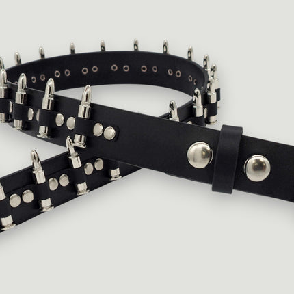 BT221NIC  SMALL BULLET BLACK GENUINE COWHIDE LEATHER BELT 1 1/4" WIDE