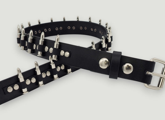BT221NIC  SMALL BULLET BLACK GENUINE COWHIDE LEATHER BELT 1 1/4" WIDE