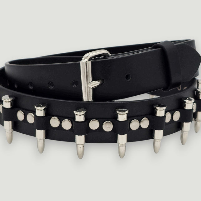 BT221NIC  SMALL BULLET BLACK GENUINE COWHIDE LEATHER BELT 1 1/4" WIDE