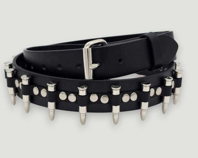BT221NIC  SMALL BULLET BLACK GENUINE COWHIDE LEATHER BELT 1 1/4" WIDE