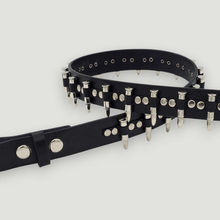 BT221NIC  SMALL BULLET BLACK GENUINE COWHIDE LEATHER BELT 1 1/4" WIDE